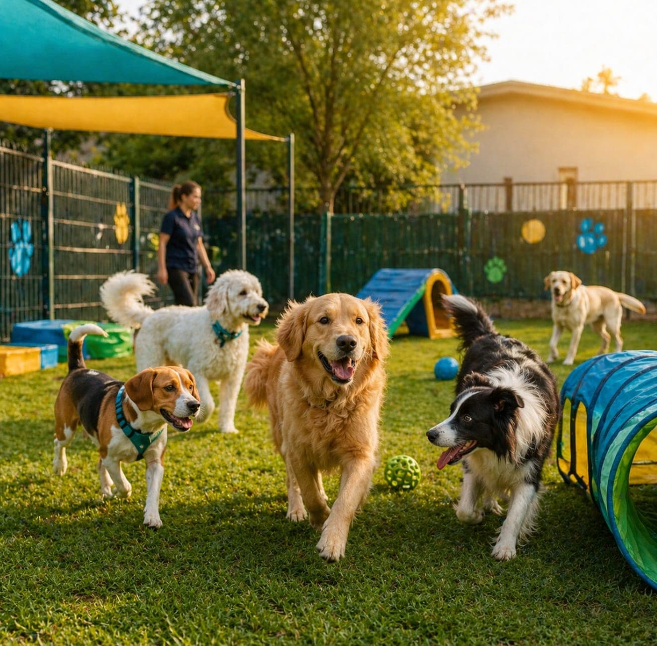 Cani si divertono in sicurezza nell'area giochi della Bassa Bresciana all'asilo per cani di San Gervasio